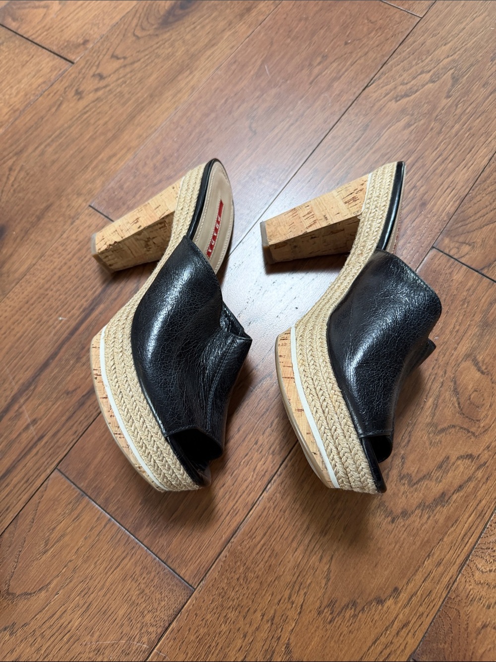 Authentic Prada Black Leather Espadrille Platform Mule - Picture 6 of 7